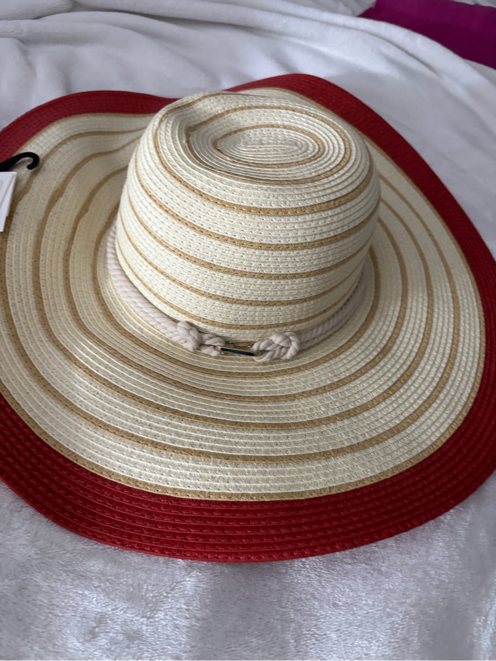 Calvin Klein Cream and Red Wide Brim Straw Hat